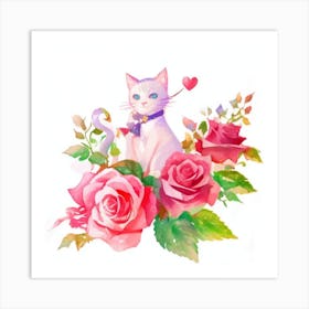 Cat With Roses4 Art Print