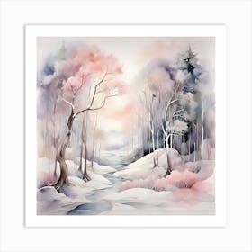 Watercolor Winter Landscape 1 Art Print