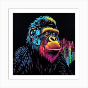 Neon Chimpanzee Art Print