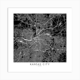 Kansas City Black And White Map Square Art Print