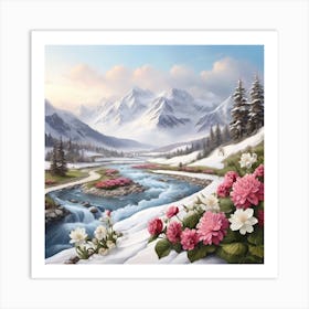 Flowers In The Snow Art Print