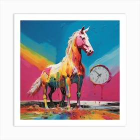 Horse With Clock Art Print