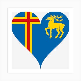 Aland Flag Heart Coat Of Arms Golden Red Deer Nation Aland Islands Finland Symbol Cut Out Art Print