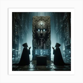 Priests praying to the AI tech god Art Print