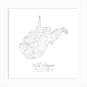 West Virginia Minimal Street Map Square Art Print
