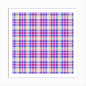 Pink And Blue Plaid Fabric Art Print