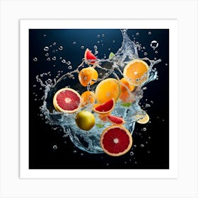 Oranges Splashing In Water Art Print