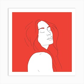 Woman In Reverie Red Square Art Print