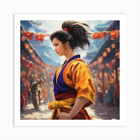 Asian Girl In Kimono Art Print