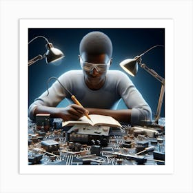 Man Repairing An Electronics Circuit Art Print