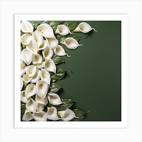 White Calla Lilies On Green Background 3 Art Print