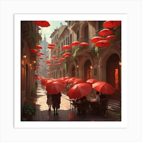 Red Umbrellas Art Print