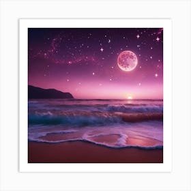 Beach with Moon And Stars Art Print