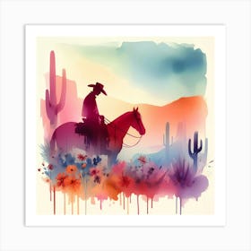 Watercolor Cowboy Painting 4 Art Print