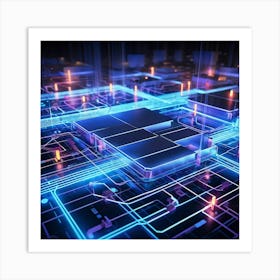 Futuristic Cyber Security Network Depicted In Vibrant Hues Grid Like Geometric Patterns Interlockin (3) Poster