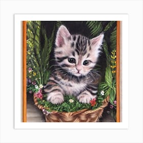 Kitten In A Basket Art Print