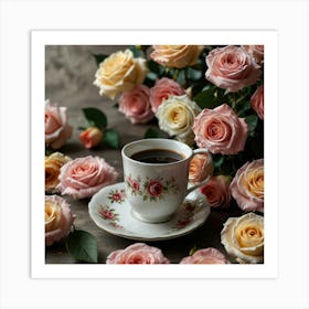 Coffee And Roses 20 Art Print