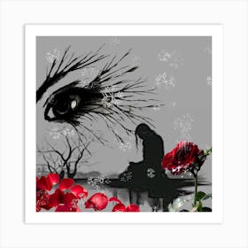 Roses And Snow Art Print