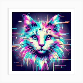 Glitch cat, Glitch art Art Print