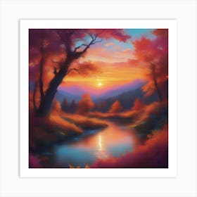 Sunset By The River 2 Art Print