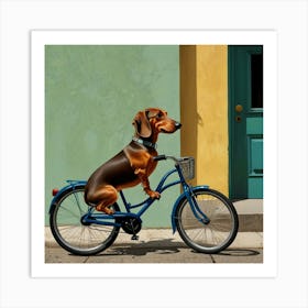 Leonardo Lightning Dachshund On Bicycle Art 2 Art Print