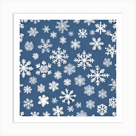 Snowflakes On Blue Background 4 Art Print