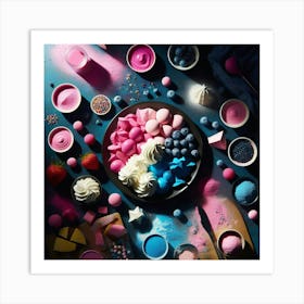 Pink And Blue Desserts Art Print