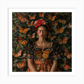 Frida Kahlo and Monarch Butterflies. Animal Conservation Series Art Print