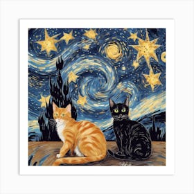 Starry Night Cats 5 Art Print