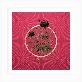 Gold Burgundy Cabbage Rose Glitter Ring Botanical Art on Viva Magenta n.0221 Art Print
