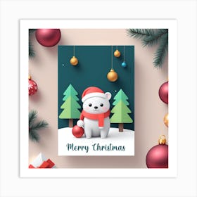 Polar Bear Christmas Card Art Print