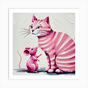 Pink Cat And Mouse Art Print