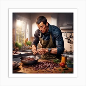 Bear Grylls Cooks In The Kitchen Art Print