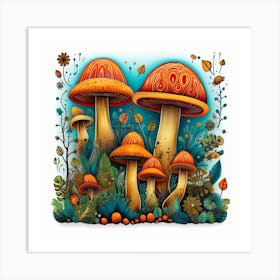 Mushrooms And Leaves 1 Art Print