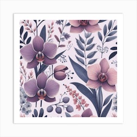 Scandinavian style,Pattern with lilac Orchid flowers 1 Art Print