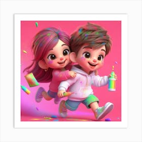 Two Kids Playing With Paint Art Print