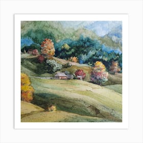 On A Mountain Slope Square Art Print