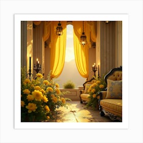 Yellow Curtains In A Hallway Art Print