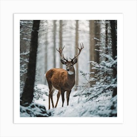 Deer In The Snow 1 Art Print