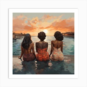 Three Women At Sunset 2 Art Print