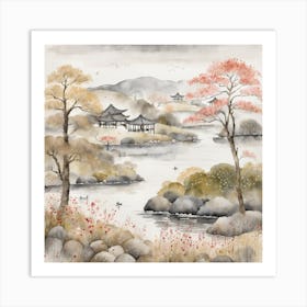 Japanese Landscape Painting Sumi E Drawing (6) Art Print