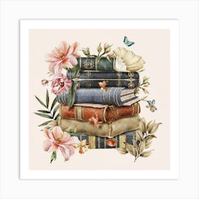 Best books and flowers on watercolor background 8 Art Print