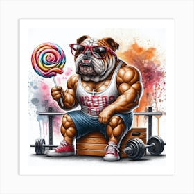 Gym Bulldog With Lollipop Art Print