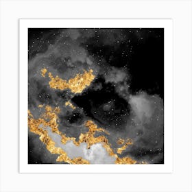 100 Nebulas in Space with Stars Abstract in Black and Gold n.110 Art Print