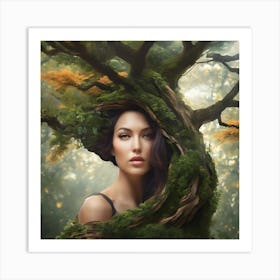 Beautiful Woman In The Forest Art Print