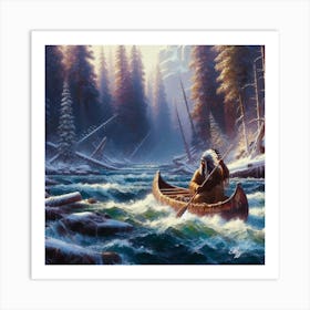 Oil Texture Native American Indian Canoeing 6 Art Print