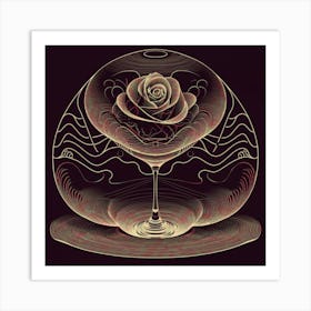 A rose in a glass of water among wavy threads 18 Art Print