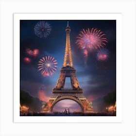 The Eiffel Tower celebrates and dances Art Print