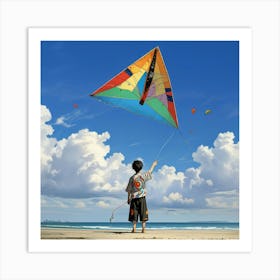 Japanese boy with kite Art Print