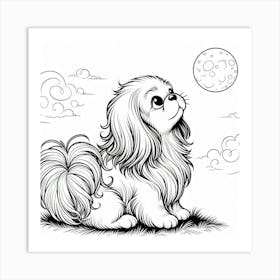 Line Art Pekingese dog 1 Art Print